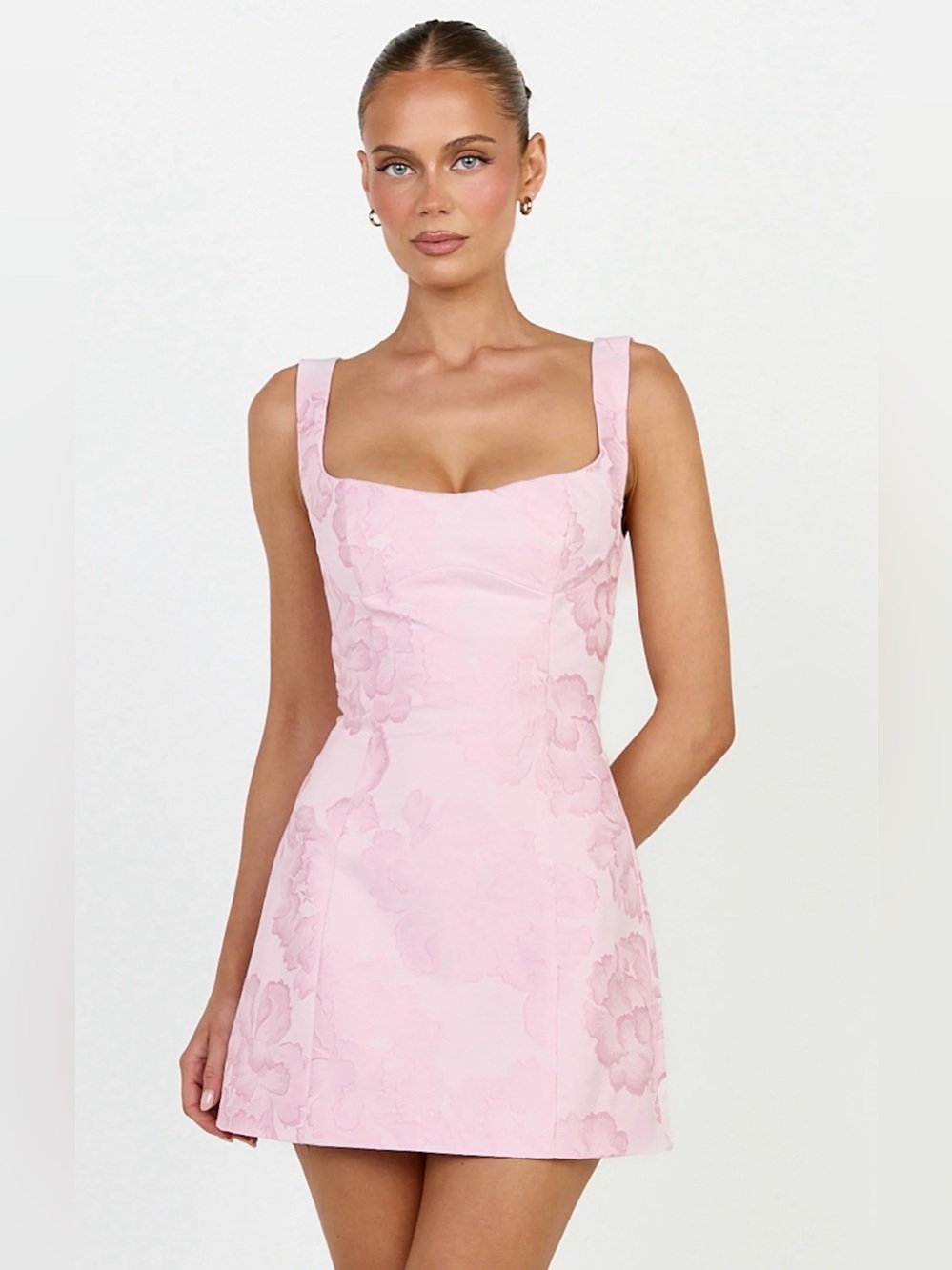 Showpo Pink Floral Square-Neck Mini Dress